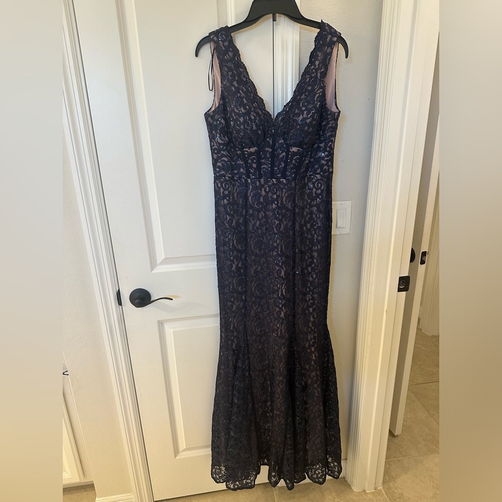 Lace long evening gown, navy blue, worn once
